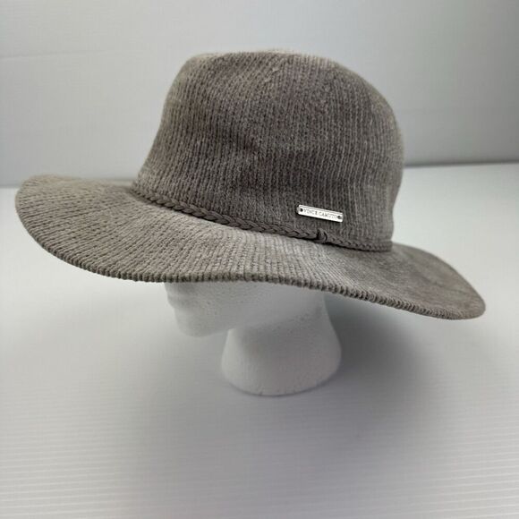 Vince Camuto Knit Wide Brim Fedora Hat Gray Braided Band Chenille Texture OS - Picture 1 of 16